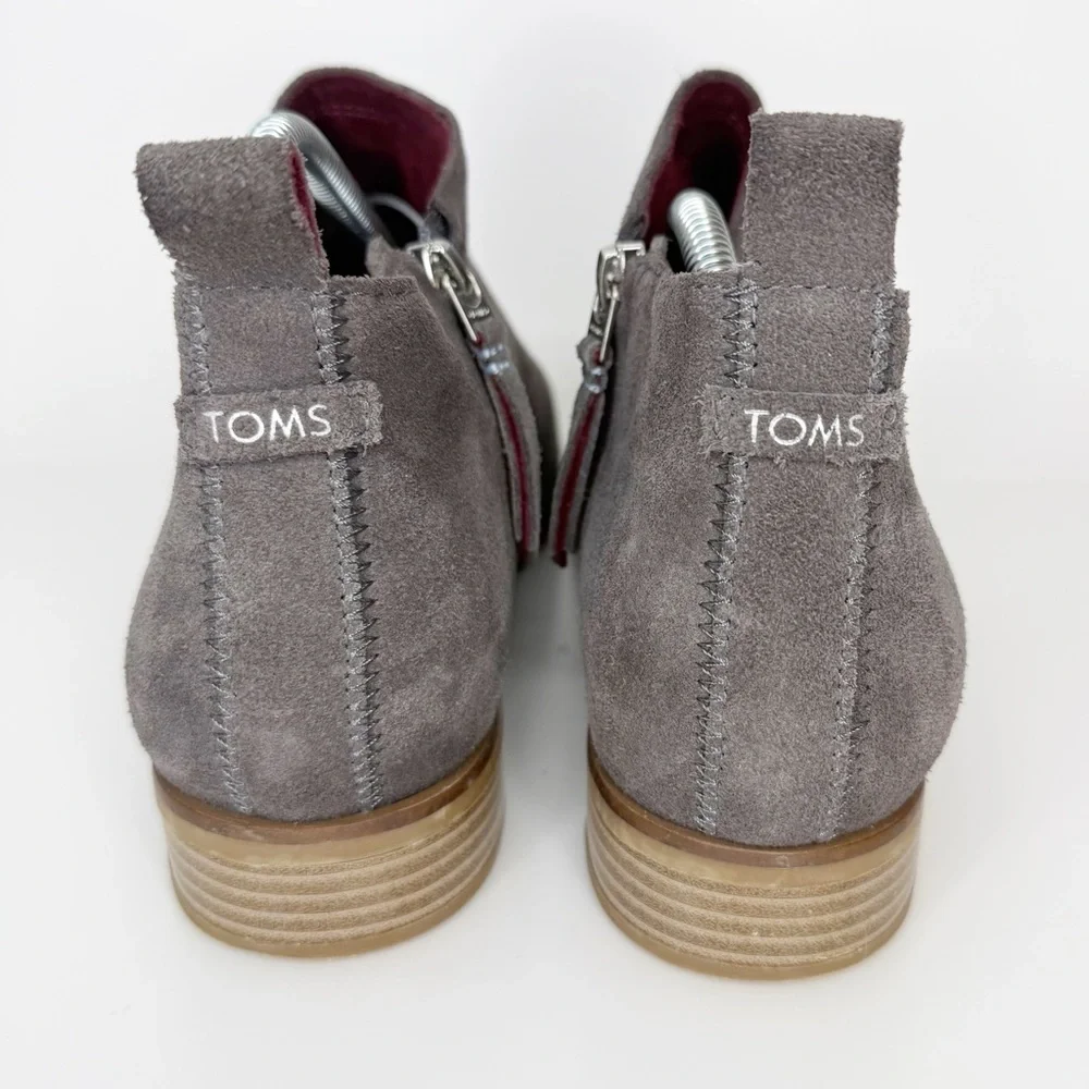 Toms Pavement Gray Suede Leather Reese Heeled Ankle Boot Women’s 11 - Picture 4 of 7
